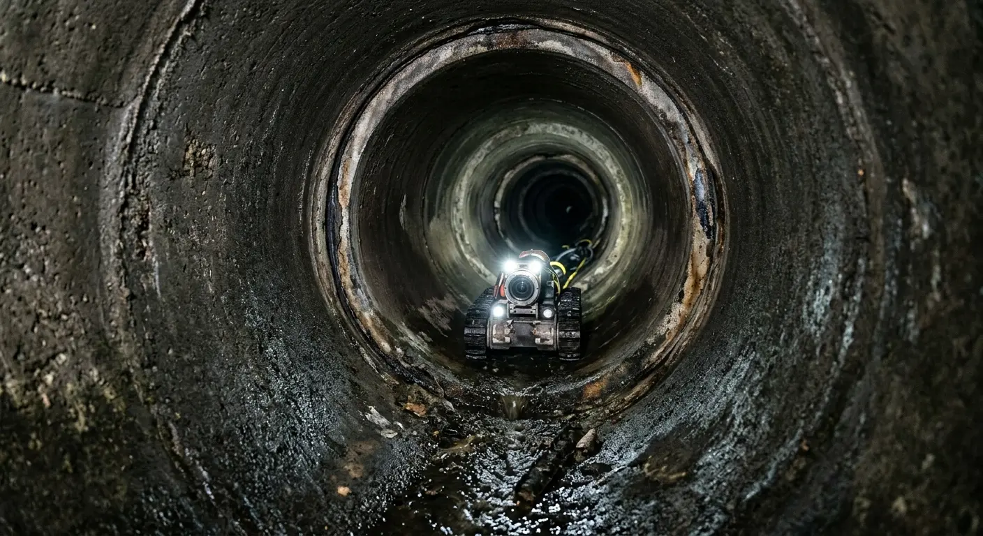 Robotic sewer camera inspecting pipe interior for Sewer Line Cleaning in Shelburne